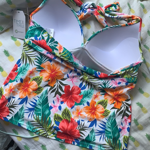 Time and Tru Tropical Tankini Bathing Suit Top - Picture 2 of 2
